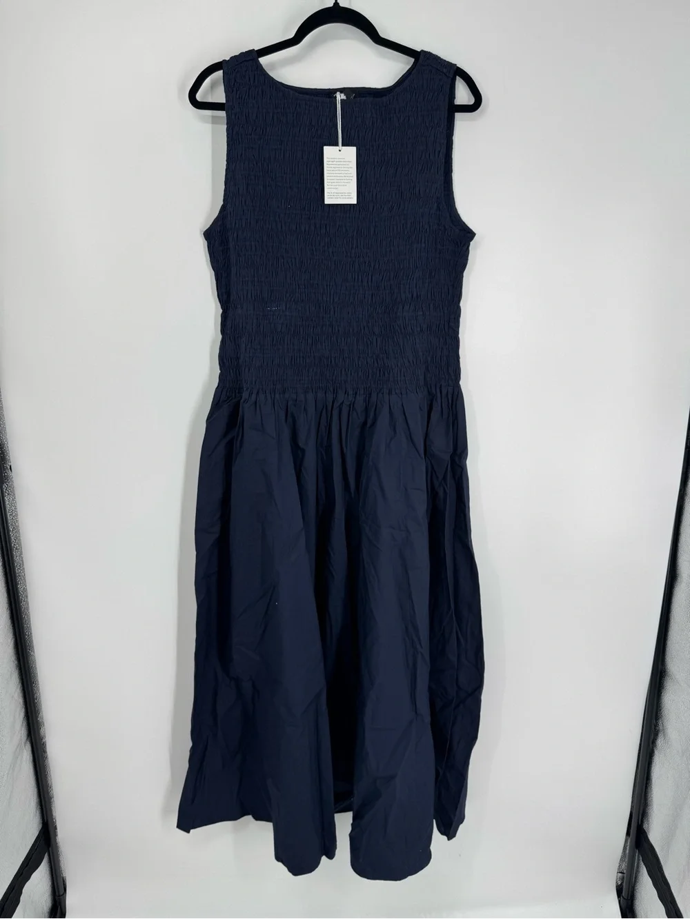 NWT J. Crew Tall Lina Midi Dress Navy Blue Smocked Cotton Sleeveless Size XLTall